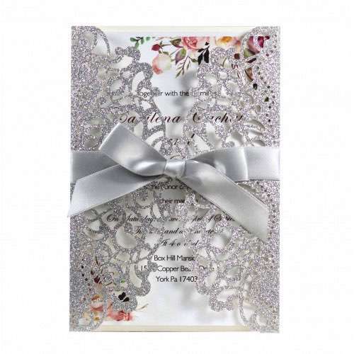 2020 Invitation Card Wedding Card Design Laser Cut Silvery Laser Cut Paper